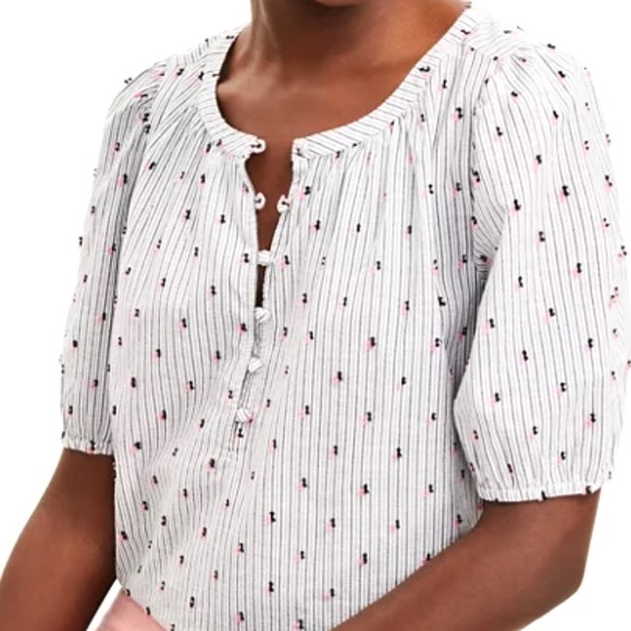 LOFT Tops - Loft Black & White Striped Puff Sleeve Summer Top
